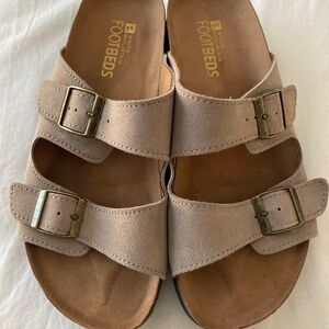 White Mountain High Flyer Footbeds Leather Taupe Sand Beige Platform Sandals